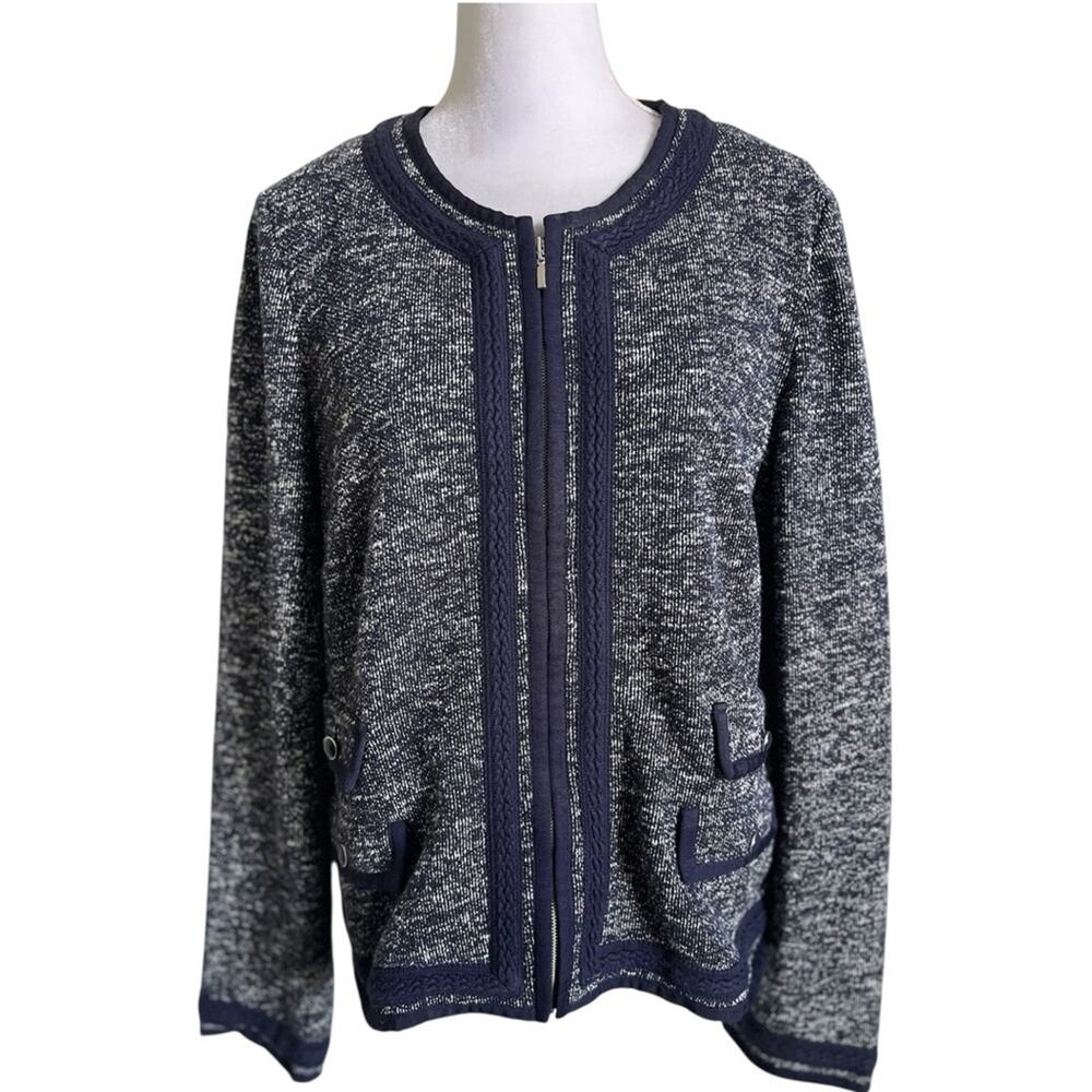Talbots Women’s Knit Softshell Sweater Jacket Full Zip Cardigan size 16 Blue